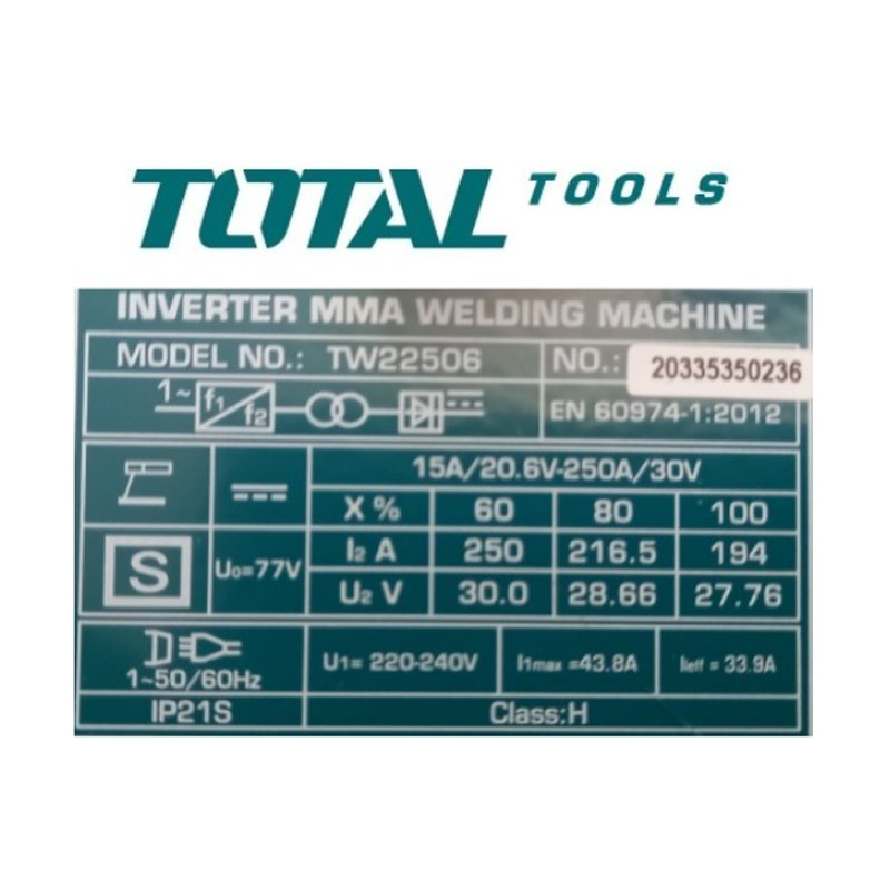 Poste à souder MMA à onduleur 250A Poste à souder TOTAL Poste à souder MMA à onduleur 250A - ABMAROC | Vente de matériel de bricolage, jardinage, électroportatif en ligne - Bricolage maroc