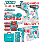 TOTAL TOSLI250591 – Kit Combo Sans Fil Brushless 20V 5 Outils avec 2 Batteries 5,0 Ah – Image 2