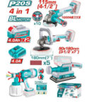 TOTAL TOSLI250696 – Kit Combo Sans Fil Brushless 20V 4 Outils avec 2 Batteries 4,0 Ah