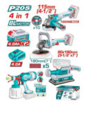 TOTAL TOSLI250696 – Kit Combo Sans Fil Brushless 20V 4 Outils avec 2 Batteries 4,0 Ah – Image 3