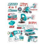 TOTAL TOSLI250696 – Kit Combo Sans Fil Brushless 20V 4 Outils avec 2 Batteries 4,0 Ah – Image 4