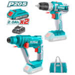 TOTAL TCKLI2008 – Kit Combo Sans Fil 20V 2Ah Perceuse Visseuse + Marteau Perforateur Sans Fil – Image 3