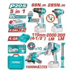 Kit 3 outils sans fil TOTAL TOSLI251195 20V  Perceuse à percussion + Meuleuse + Marteau perforateur – Image 4